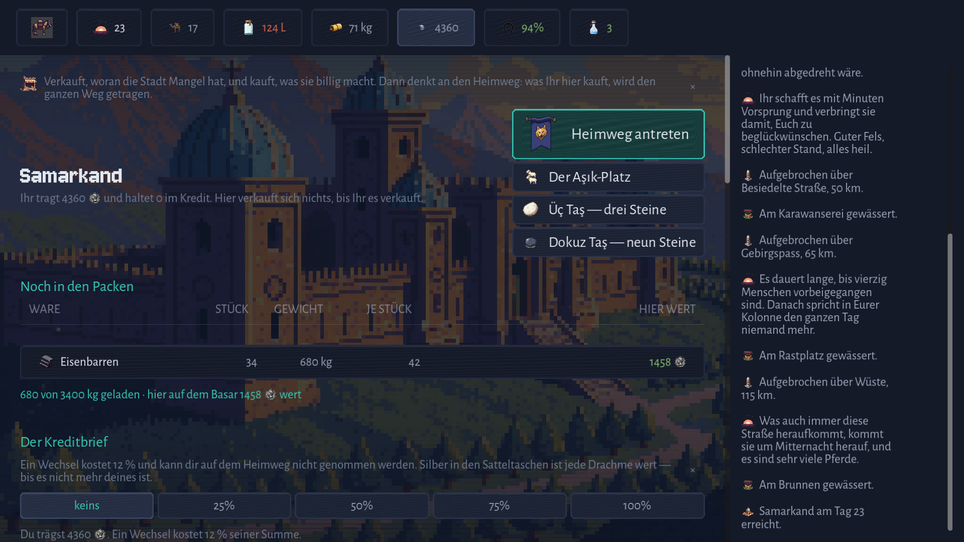 A city market, showing the manifest and what each good is worth here