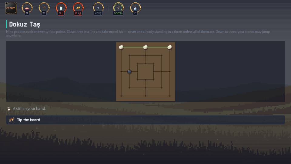 Dokuz Taş, the nine-stone board game, mid-game