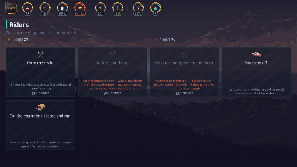 Riders on the ridge, with four ways to answer and the odds of each